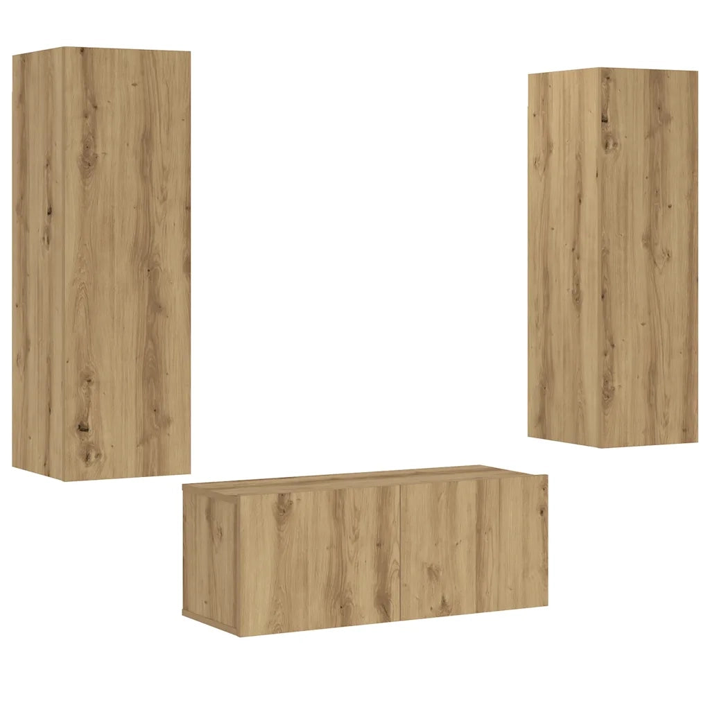Mobili TV a Parete 3 pz Rovere Artigianale in Legno Multistrato 3328964