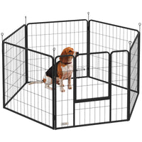 Recinto per Cani a 6 Pannelli Modulabili da 80x1,5x80A cm con Porta di Ingresso in Acciaio Nero