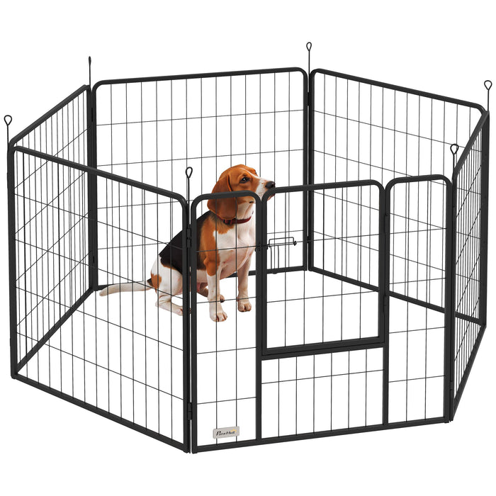 Recinto per Cani a 6 Pannelli Modulabili da 80x1,5x80A cm con Porta di Ingresso in Acciaio Nero