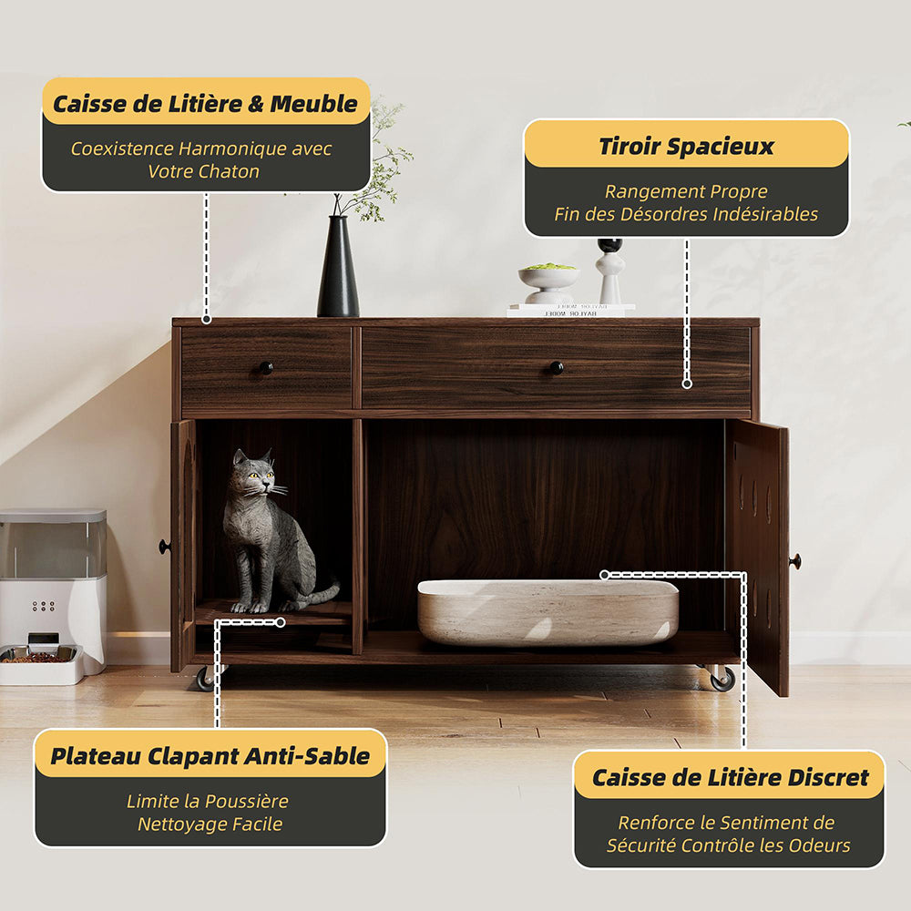 Casa lettiera per gatti - Xylo - 100x45x66cm noyer anti-odore