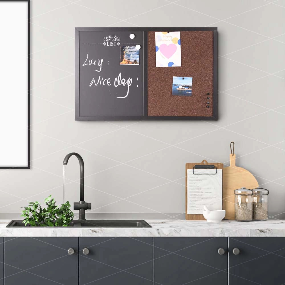 Bacheca Memo Lavagna Magnetica e Sughero Combinata 60x40cm con Accessori inclusi