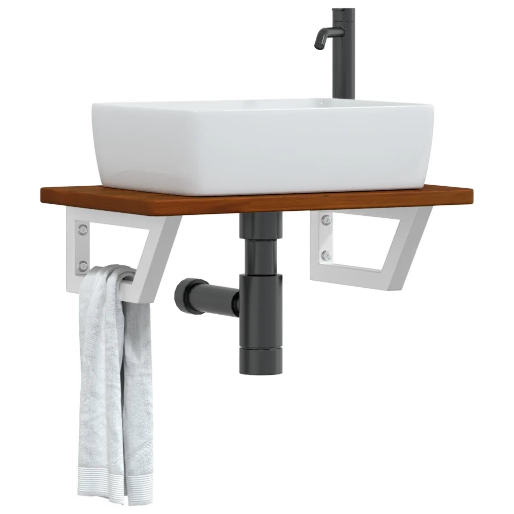 Ripiano a Parete per Lavabo-Mensole a Muro in Acciaio e Massello di Rovere 825715