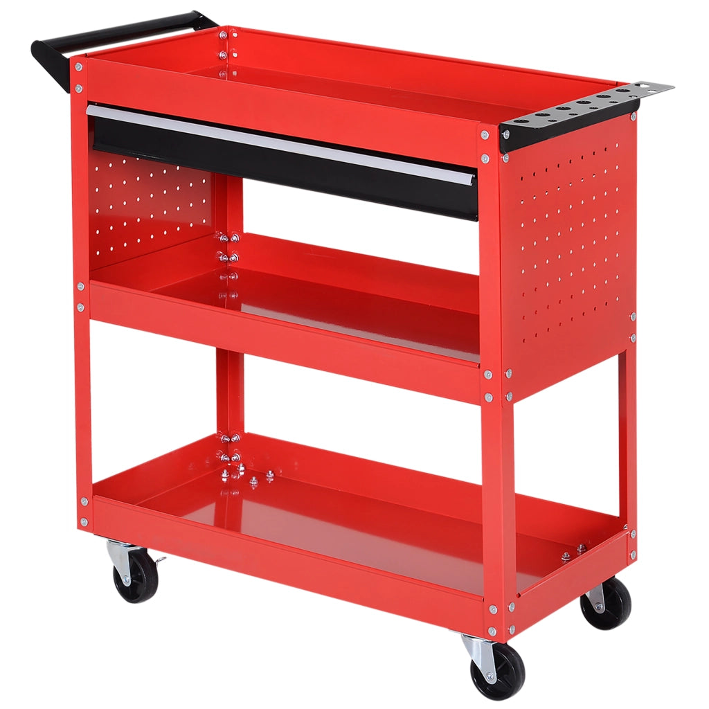 Carrello Porta Attrezzi con Cassetto e Ripiani ¨C Zephmum ¨C Acciaio Rosso 82x35x76 cm