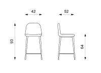 E-STYLO Sgabello in similpelle tortora con gambe in metallo antracite, imbottito, 50cm X 43cm H. 93cm.