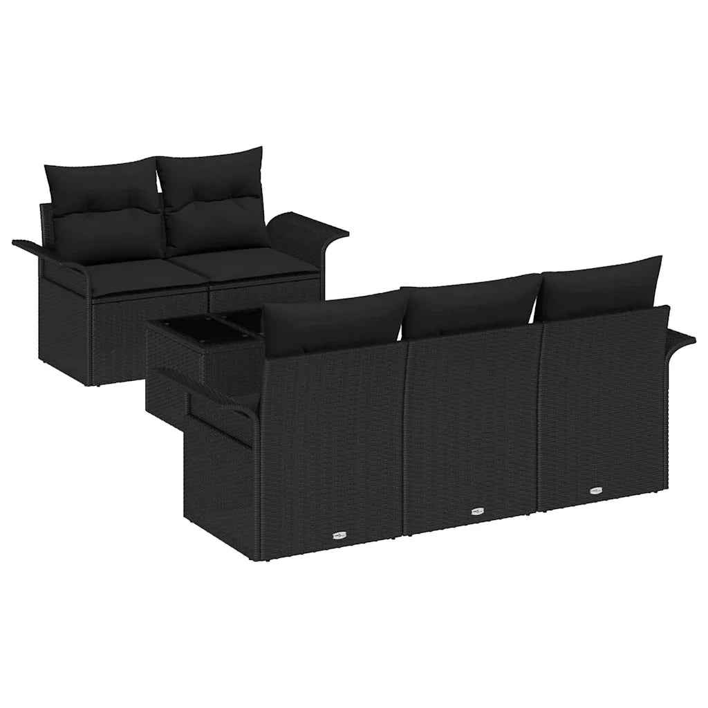 Set Divano da Giardino 6 pcs Nero Polyrattan, Acciaio e Vetro 3353912