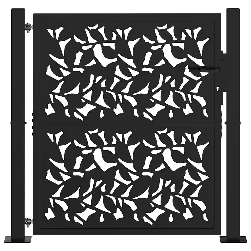 Cancello da giardino nero 100x100 cm in acciaio con design a foglia 4100959