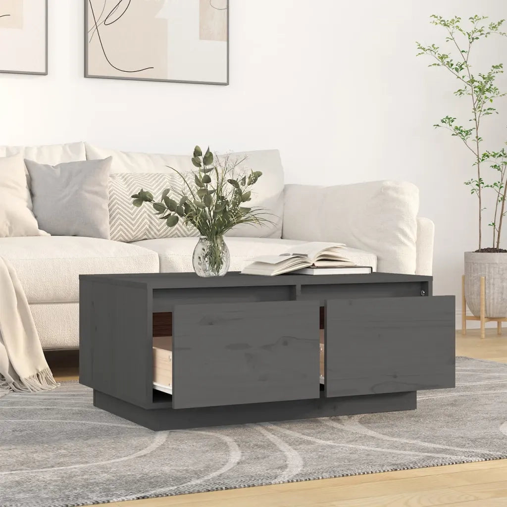 Tavolino da Salotto Grigio 80x50x35 cm Legno Massello di Pino 814441