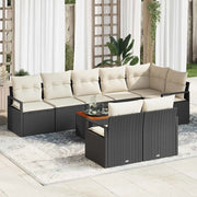 Set Divano da Giardino con cuscino 9 pcs Nero polyrattan