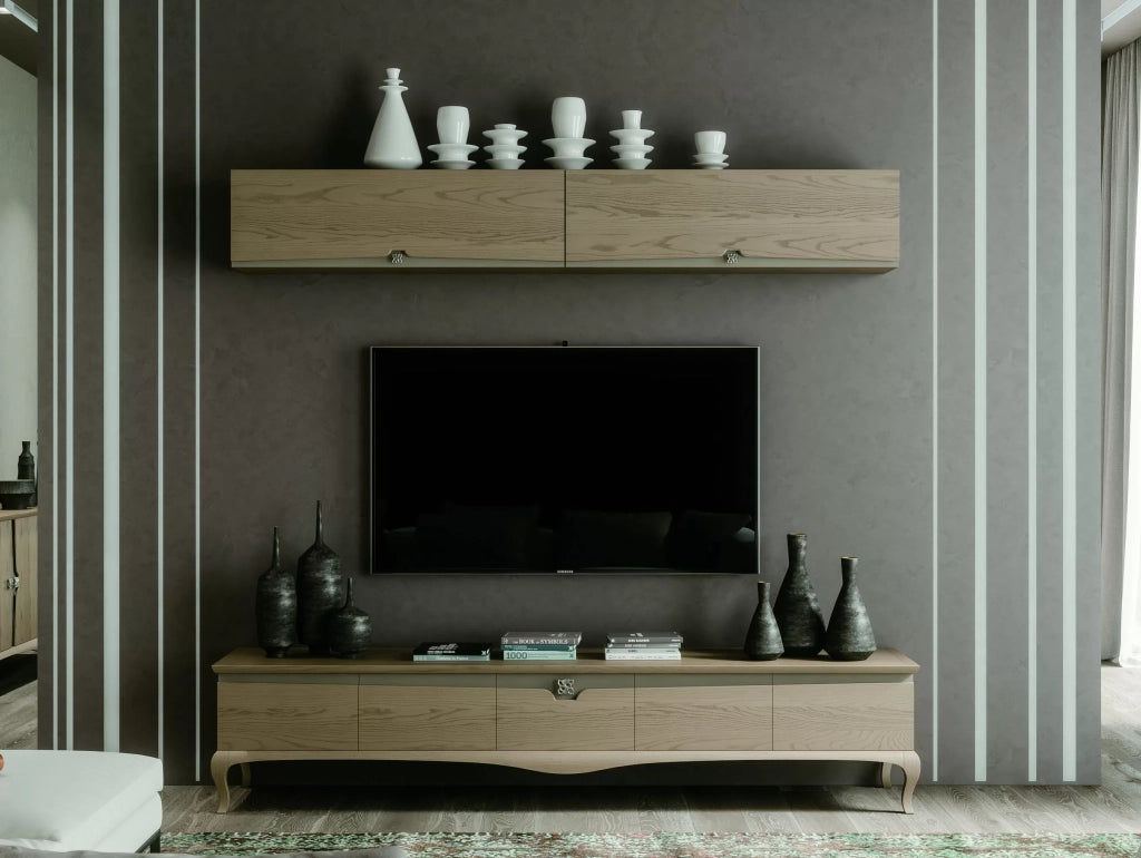 Mobile porta tv in legno con pensile in frassino l.247 p.50 - Mobili 2G