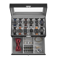 Valora Porta Orologi e Gioielli con 12 Scomparti e Cassetto - Nero