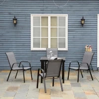 Set 4 Sedie da Giardino Impilabili e Salvaspazio con Braccioli in Metallo e Tessuto a Rete, Grigio