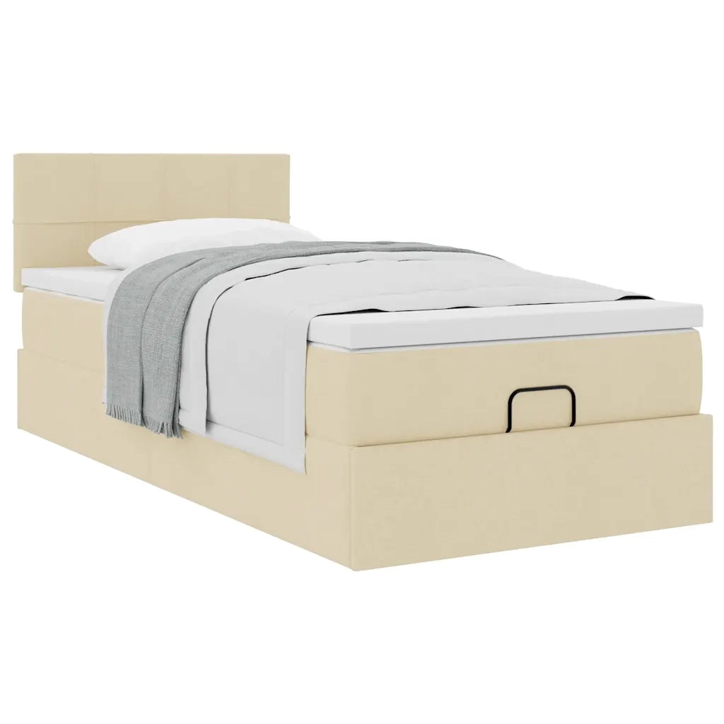 Pouf Letto con Materasso Crema 100x200 cm in Tessuto