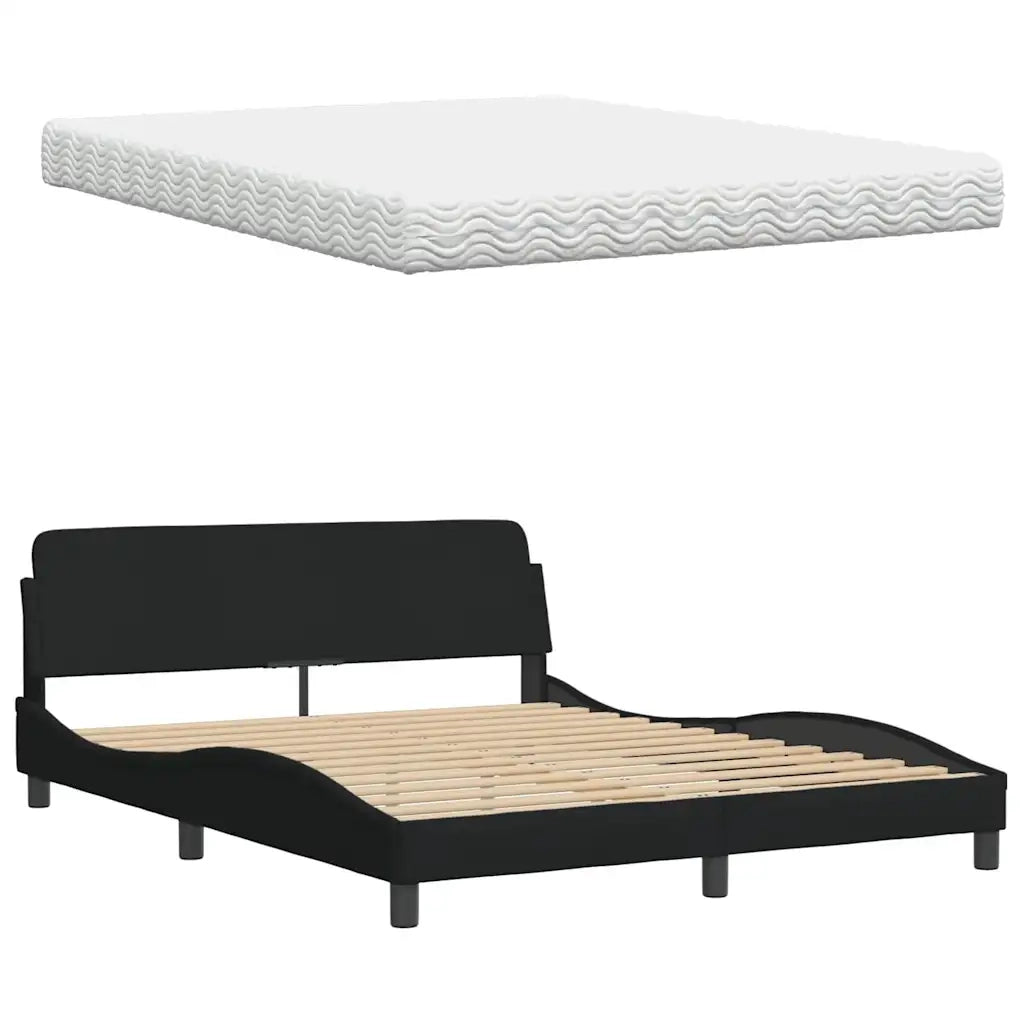 Letto con Materasso Hanko Nero 160x200 cm in Tessuto 3310540