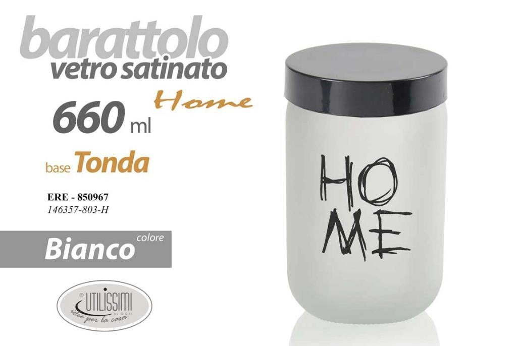 Barattolo da Cucina in Vetro Satinato Bianco Home 660 cc 14 cm