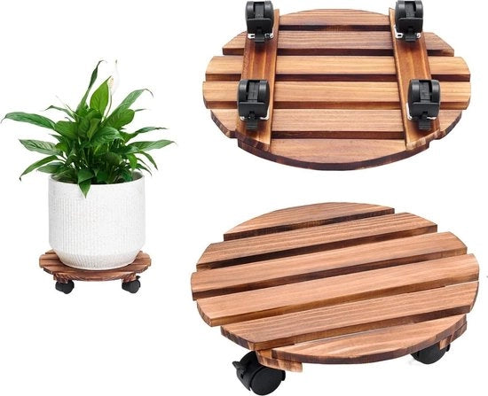 Supporto per Piante su Ruote - 30 cm - Carrello Rotolante per Grandi Piante - Dolly per Piante Resistenziato - Color Caffè Scuro