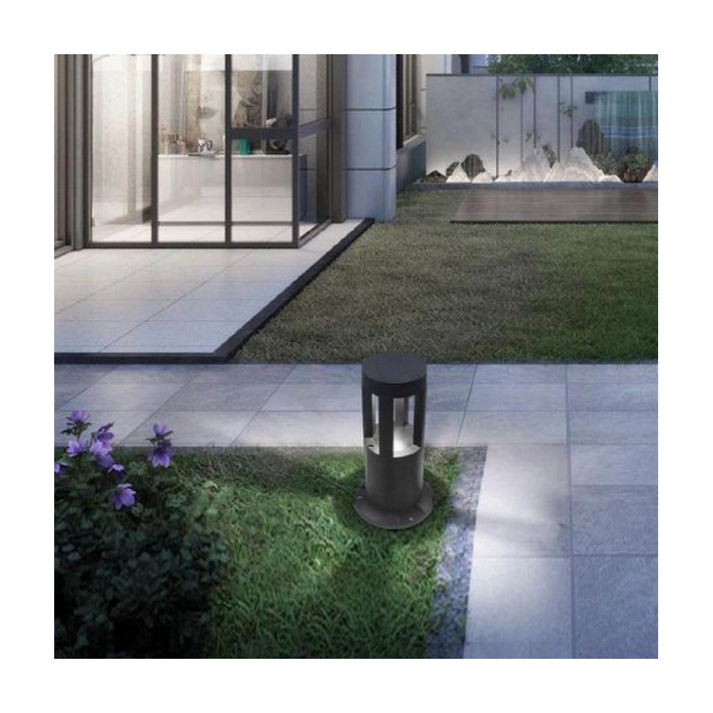 Trade Shop - Lampada Da Terra Segnapasso Da Giardino Ip65 In Alluminio Vetro 12watt Es59 Nero - -bianco Naturale      -