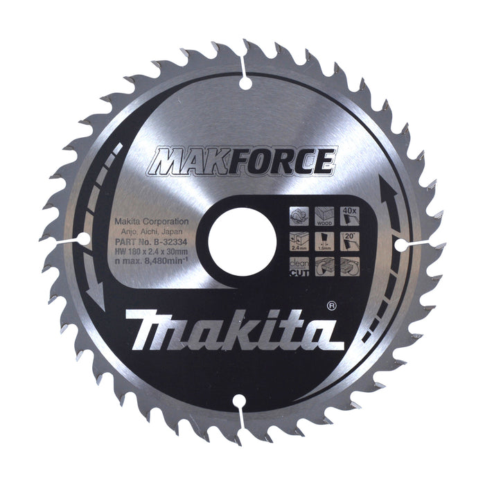 Lama Makita Makforce diametro 180 mm foro 30 mm 40 denti per legno B-32334
