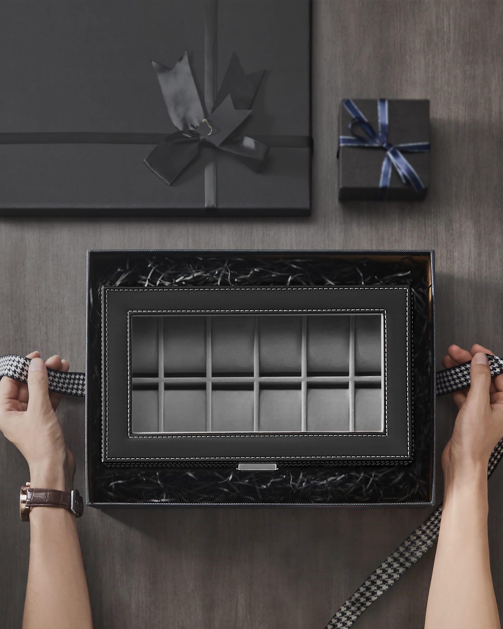 Valora Porta Orologi e Gioielli con 12 Scomparti e Cassetto - Nero