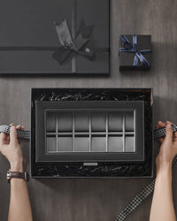 Valora Porta Orologi e Gioielli con 12 Scomparti e Cassetto - Nero