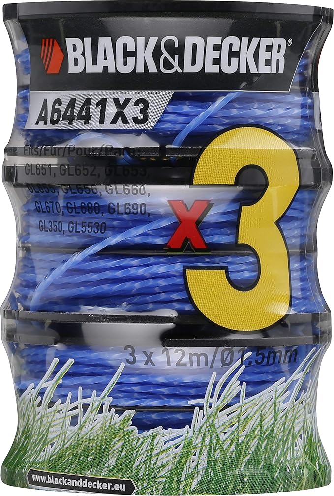 Kit 3 bobine tagliabordi filo blu Nylon Black & Decker 6 mt x 2 x 1,6 mm A6441X3