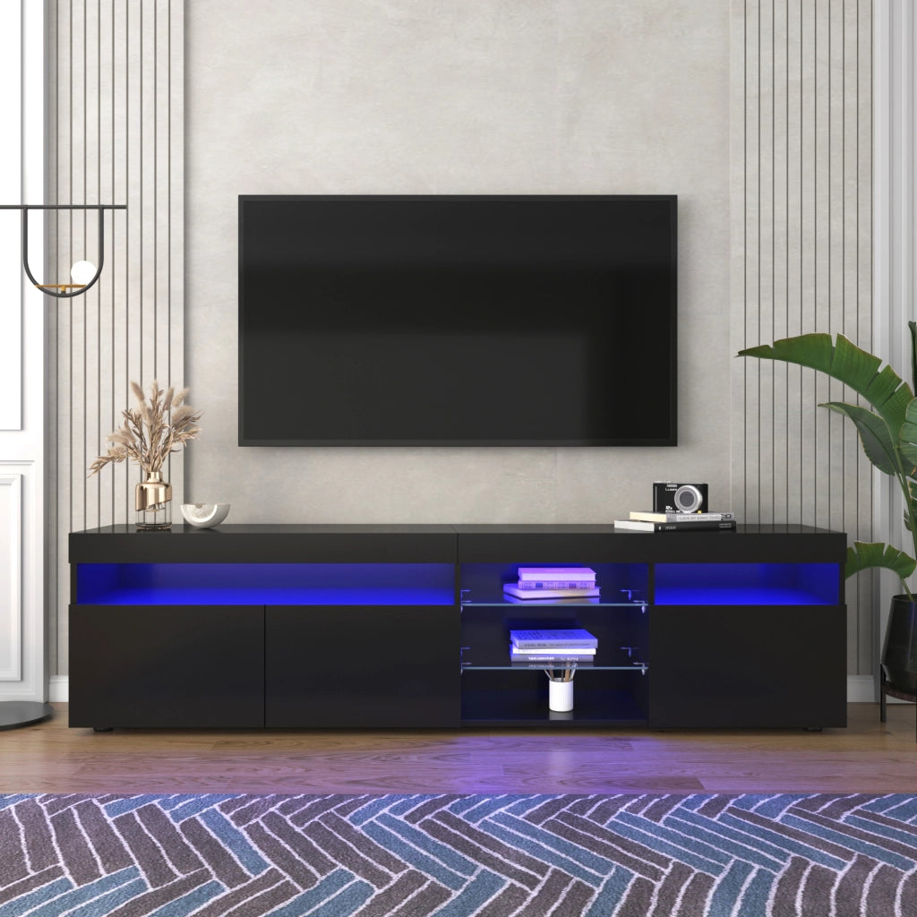 Mobile TV moderno - Zephmum - 180cm - Nero - Pannello chiaro, illuminazione LED variabile