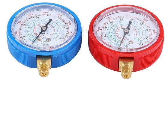 Set di Manometro ad Alta Pressione - Manometro Pressione Acqua - Manometro Compressore - Refrigerante R410A/R134A/R22 - Formato Compattabile - Calibrazione Precisa con Scala di Misura