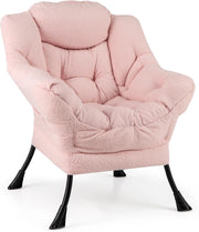 Poltrona da lettura moderna con struttura in metallo, 80 x 74 x 97 cm, sedia da divano imbottita in finta pelliccia, poltrona singola con braccioli e tasca laterale, per soggiorno, ufficio