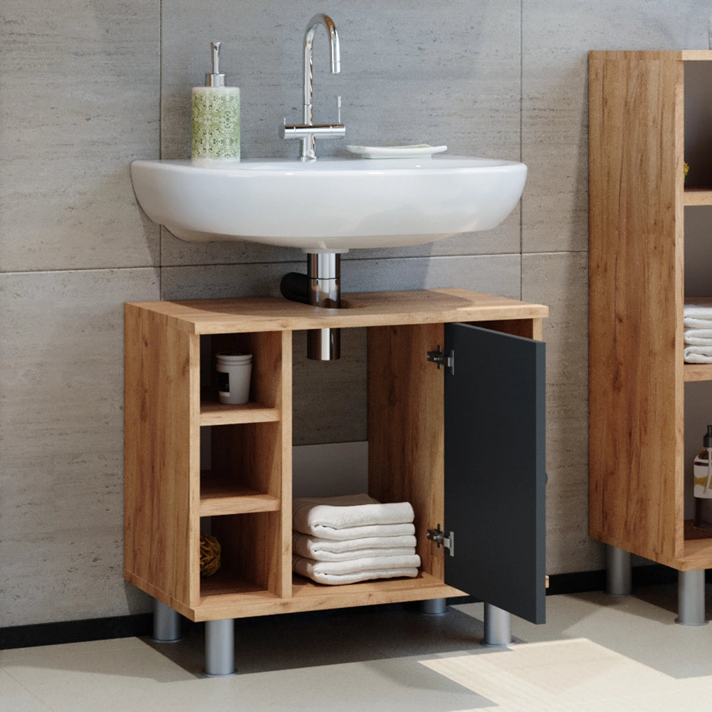 Mobile sottolavabo per bagno Fynn Antracite/Rovere dorato 60 x 54 cm Vicco