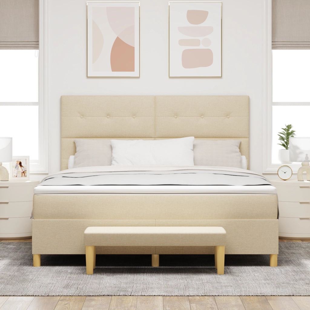 Letto a Molle con Materasso e Panchina Crema 180x200 cm Tessuto