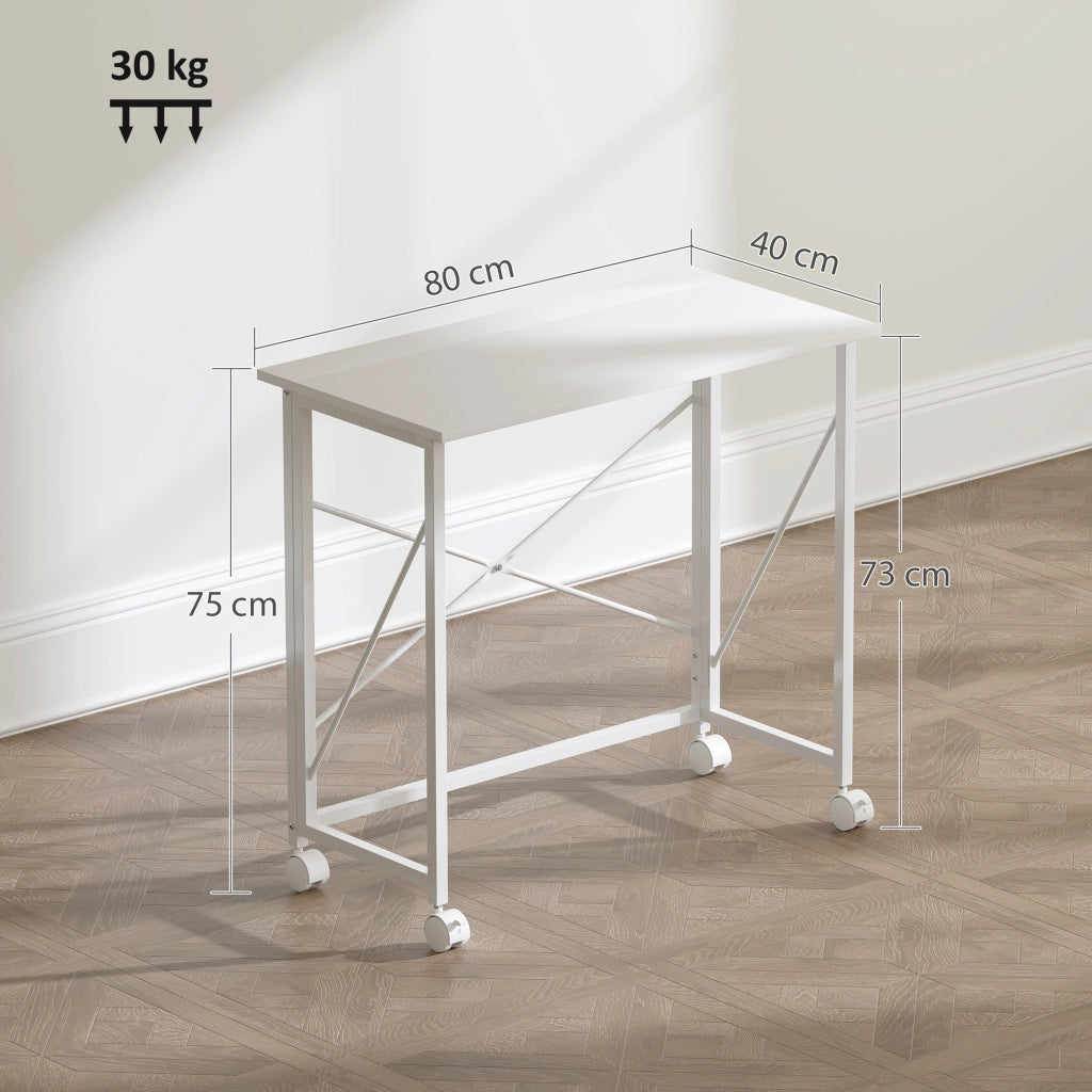 Scrivania con ruote pieghevole in metallo ¨C zephmum ¨C bianco 80x40x75 cm