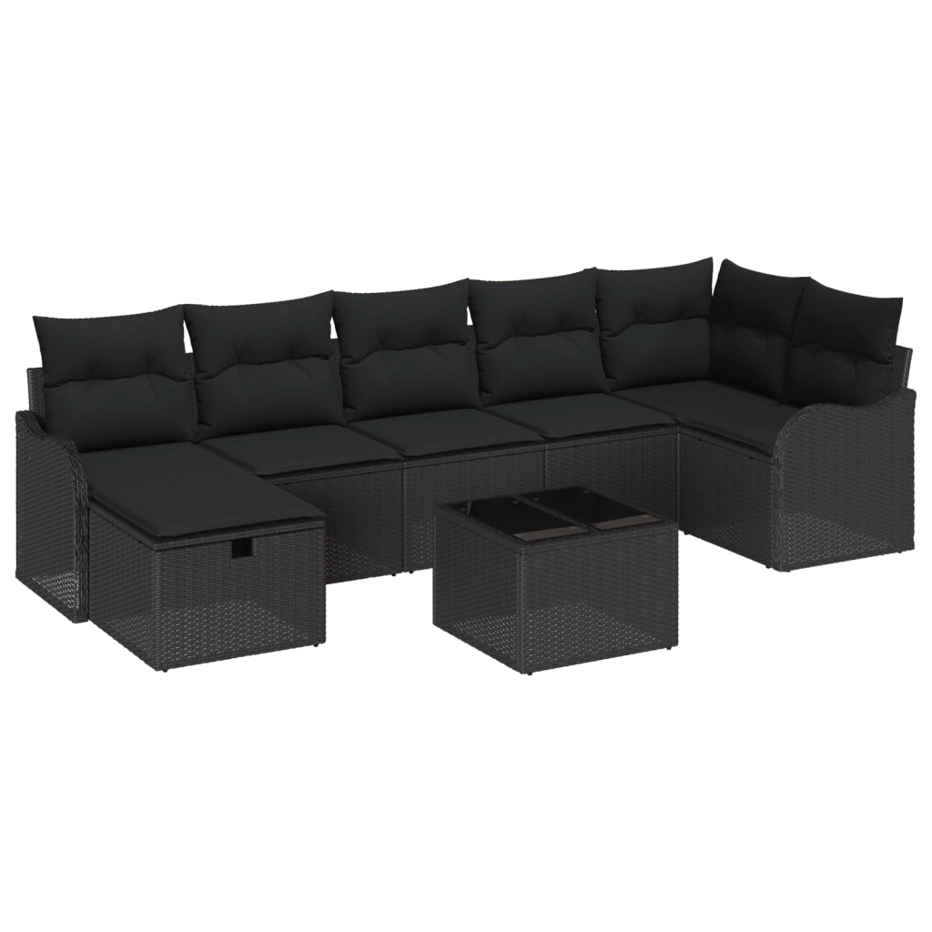 Set Divano da Giardino in 8 Pezzi con Cuscini Nero Polyrattan