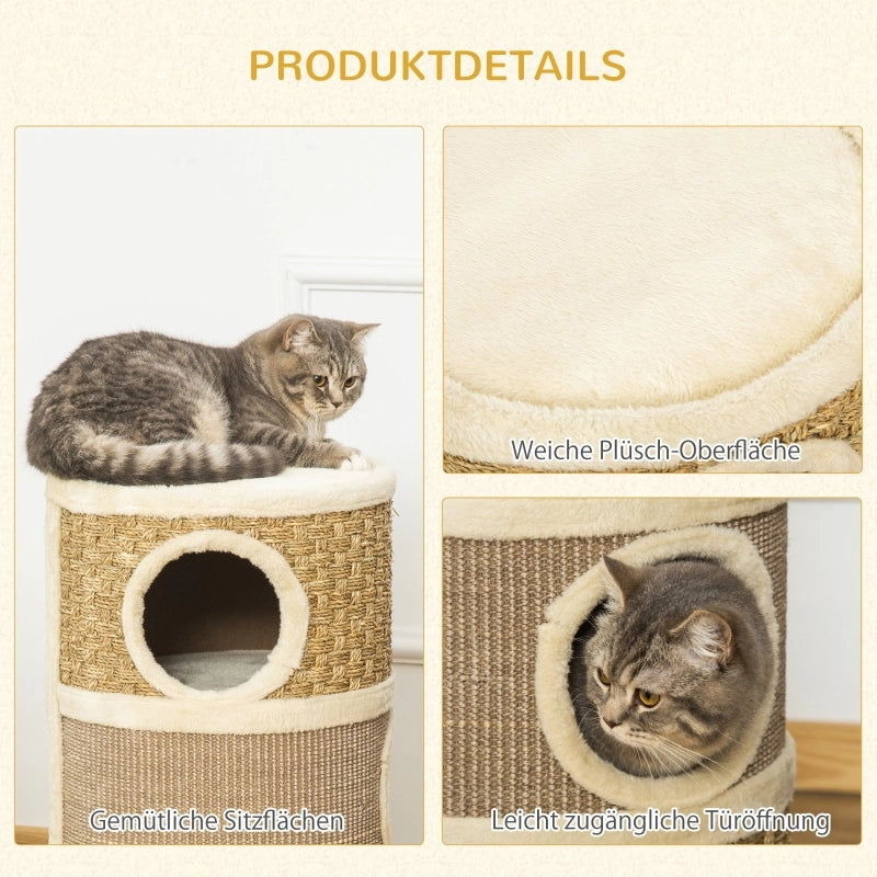 Tiragraffi a 3 livelli per gatti, in sisal e peluche, 37,5x37,5x70 cm, ideale per gli amanti dei gatti.