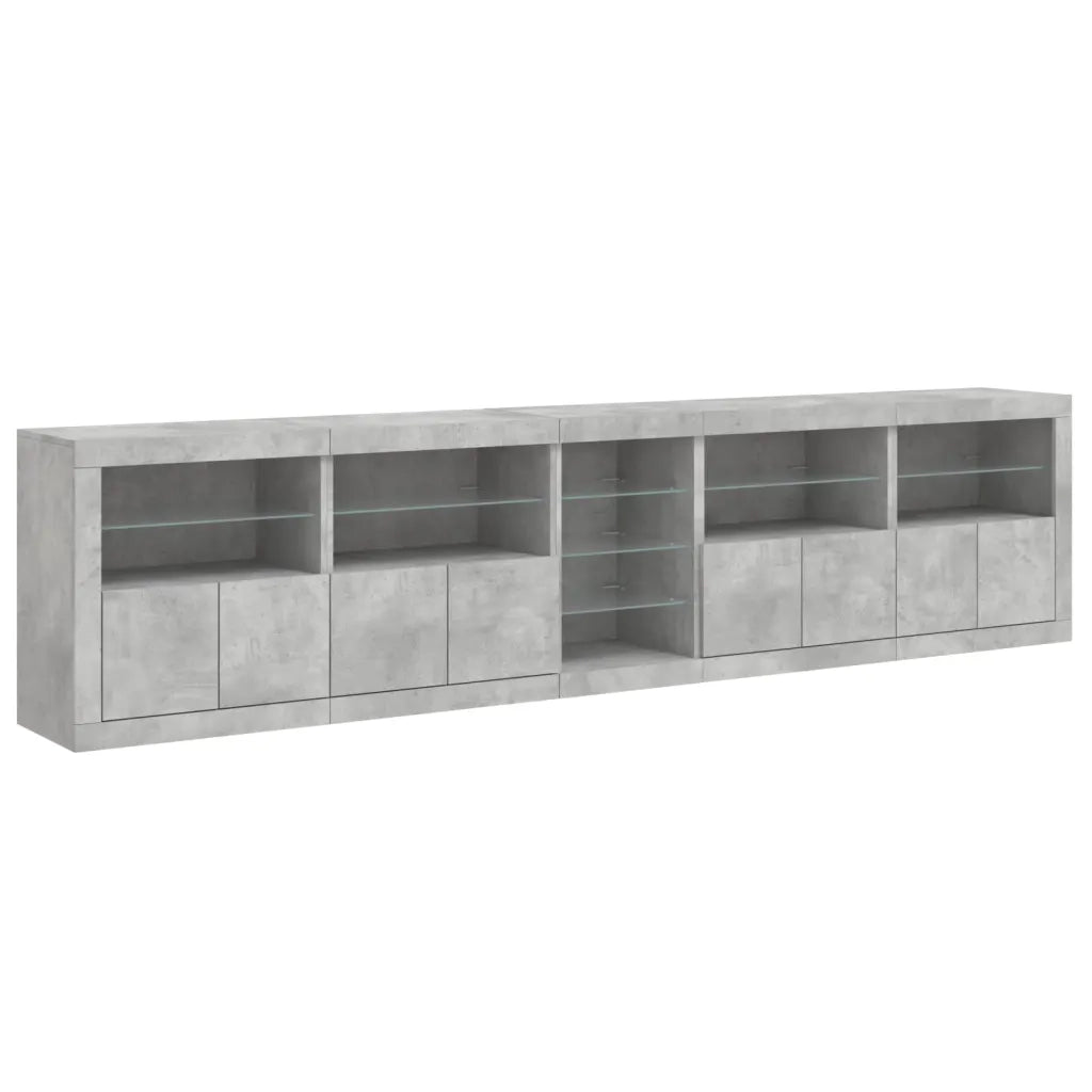 Credenza | Madia | Buffet da pranzo | Armadio da pranzo con Luci LED Grigio Cemento 283x37x67 cm