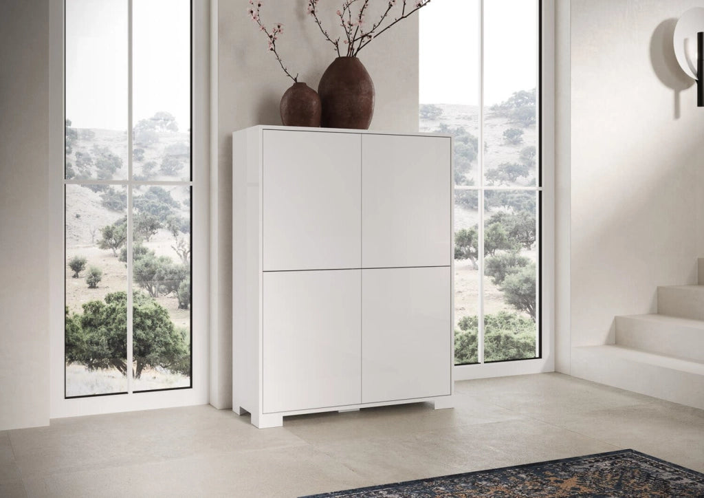 Credenza alta 4 ante 90x35x120 cm bianco lucido - LUMINA