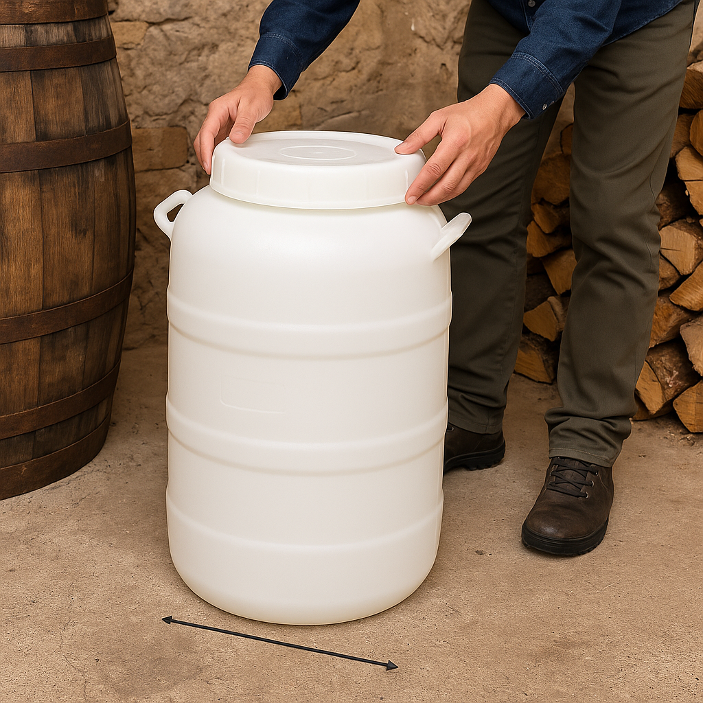 FUSTO CONTENITORE BOCCA LARGA 50 LT. BIANCO PER ALIMENTI CON TAPPO A VITE