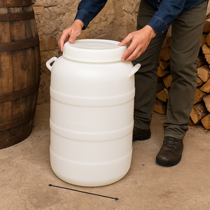 FUSTO CONTENITORE BOCCA LARGA 50 LT. BIANCO PER ALIMENTI CON TAPPO A VITE