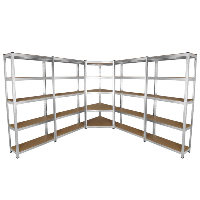 4 Scaffali Galwix 90cm in Acciaio Senza Bulloni & 1 Scaffale ad Angolo Galwix