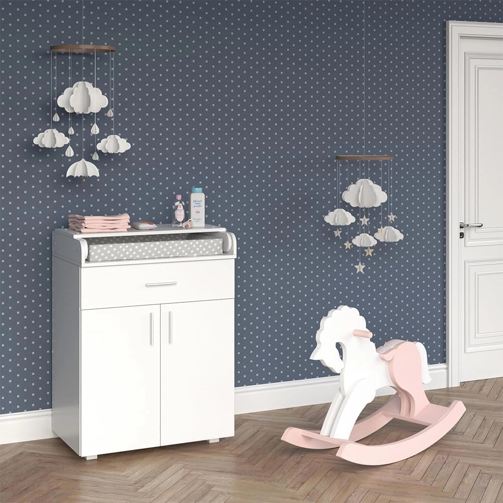 Fasciatoio Lena, Bianco, 75 x 100 cm, convertibile in comò normale dopo il periodo del fasciatoio