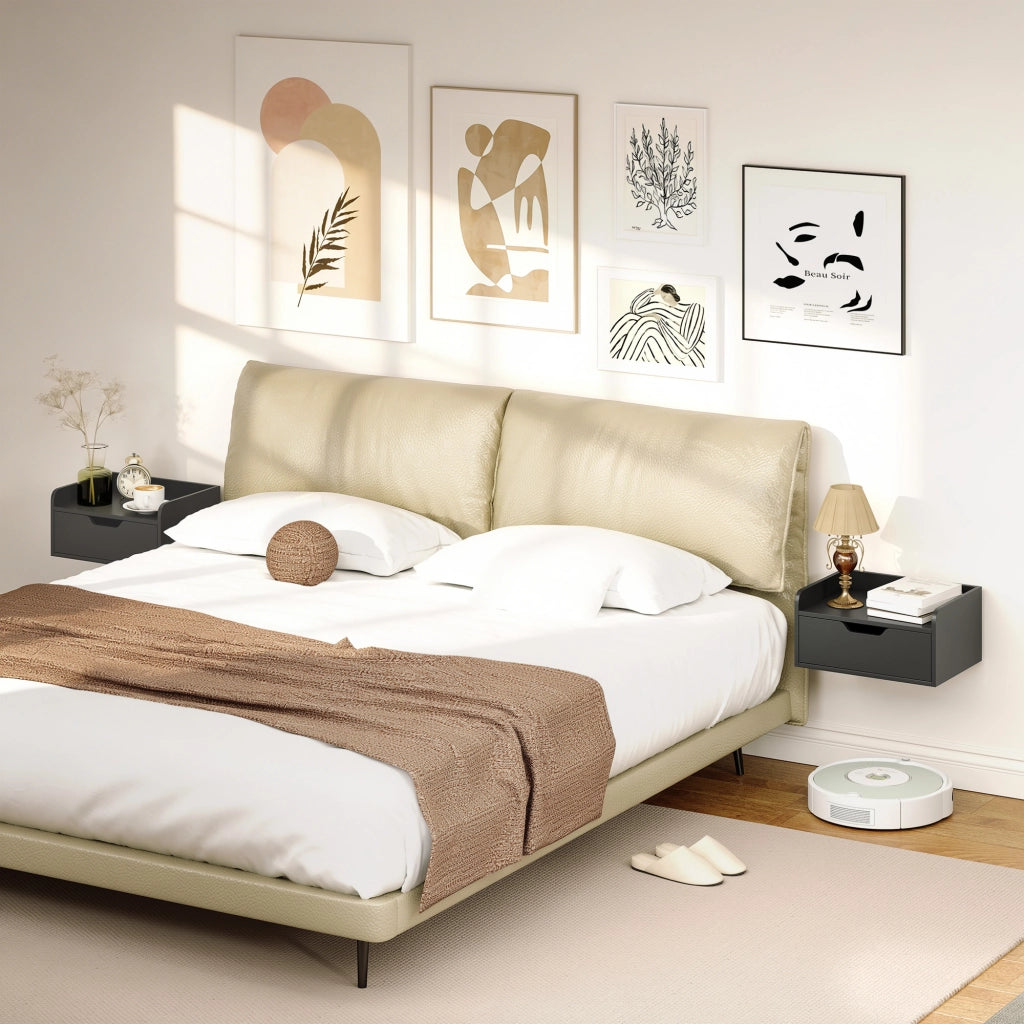 Set di 2 Tavolini da Notte a Parete con Cassetto per Camera da Letto ¨C zephmum ¨C 40x30x19,5 cm Nero