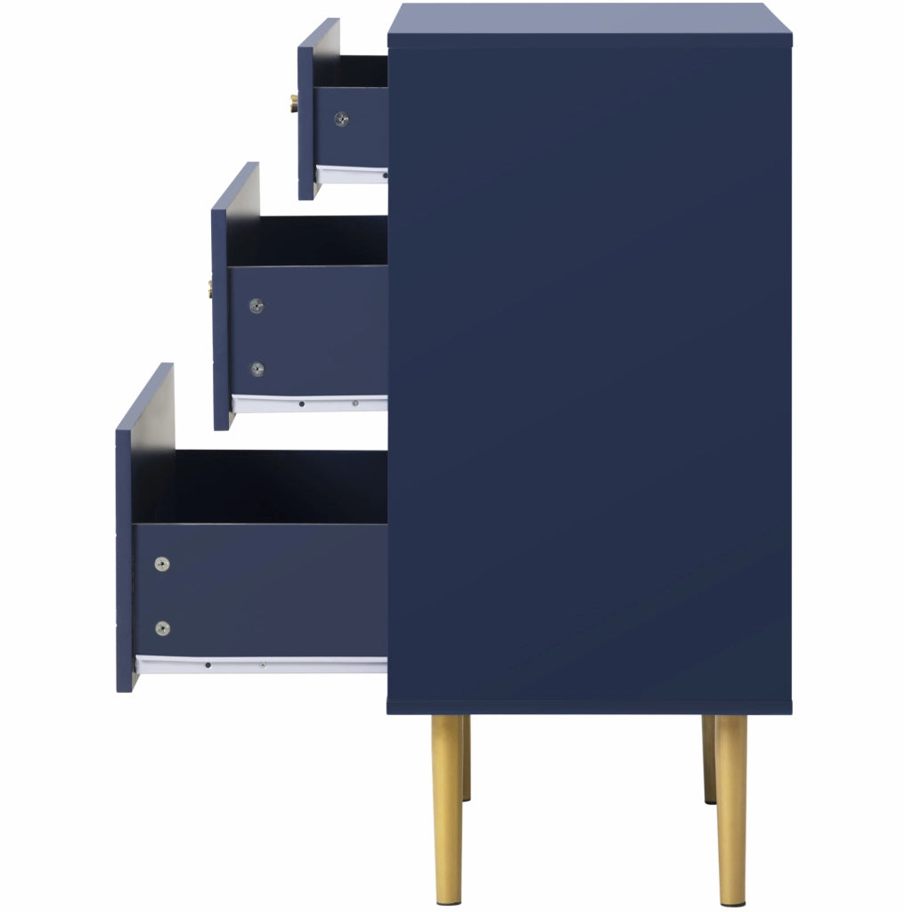 Comò con 3 cassetti blu navy, 75x40x89 cm