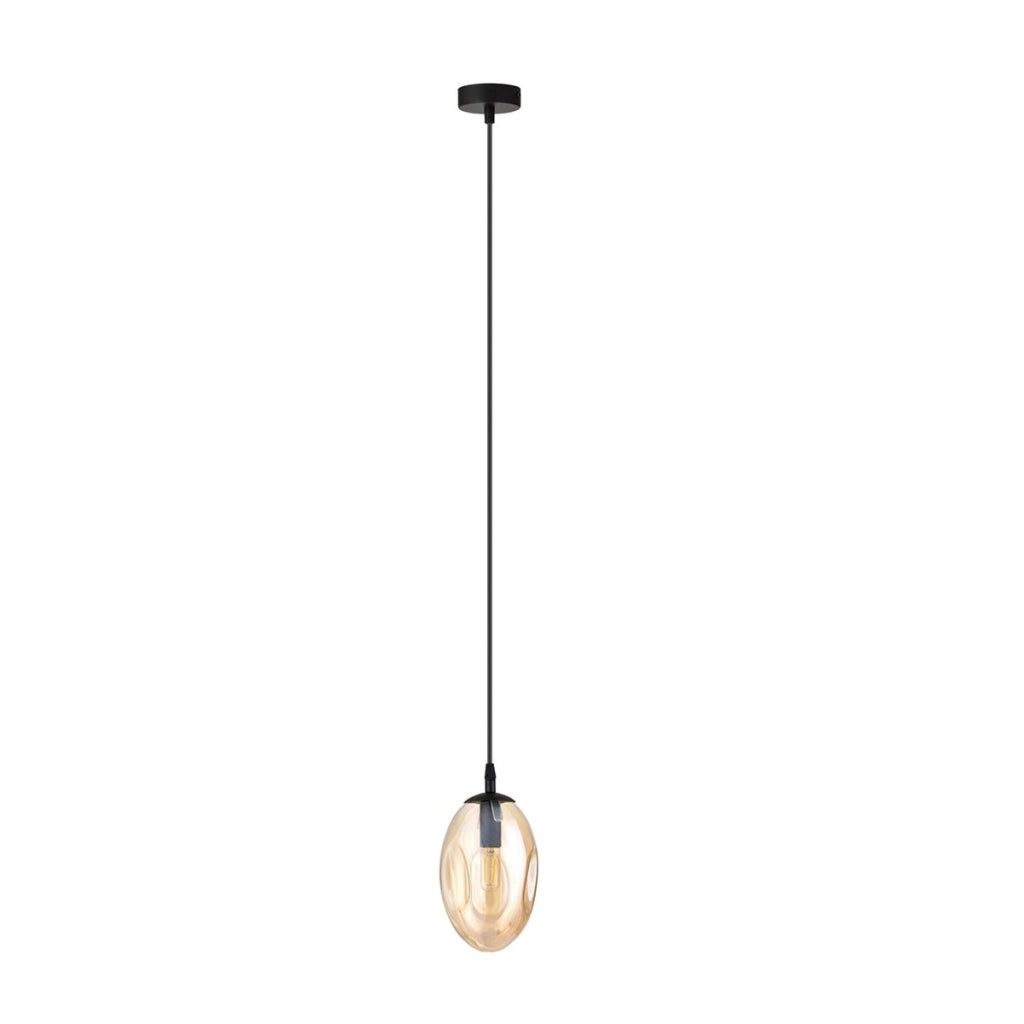 Lampada a sospensione Astral in acciaio nero e vetro ambra