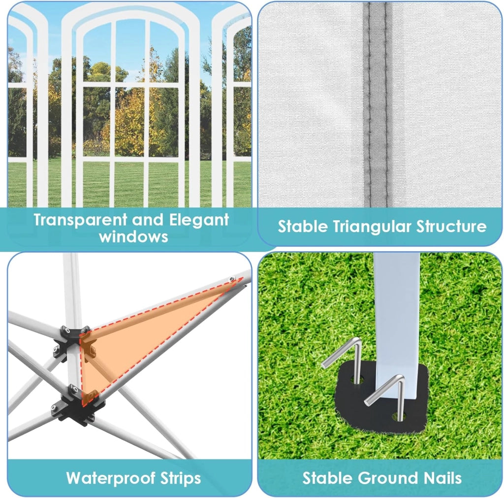 Gazebo 3x6 Pieghevole Impermeabile con 6 Pareti Laterali, Gazebo Esterno Antivento,Tenda UV 50+,12 Chiodi Rettificati e 6 PCS sacchi di sabbia, Gazebo da Giardino Festa/Campeggio/Matrimoni,Bianco
