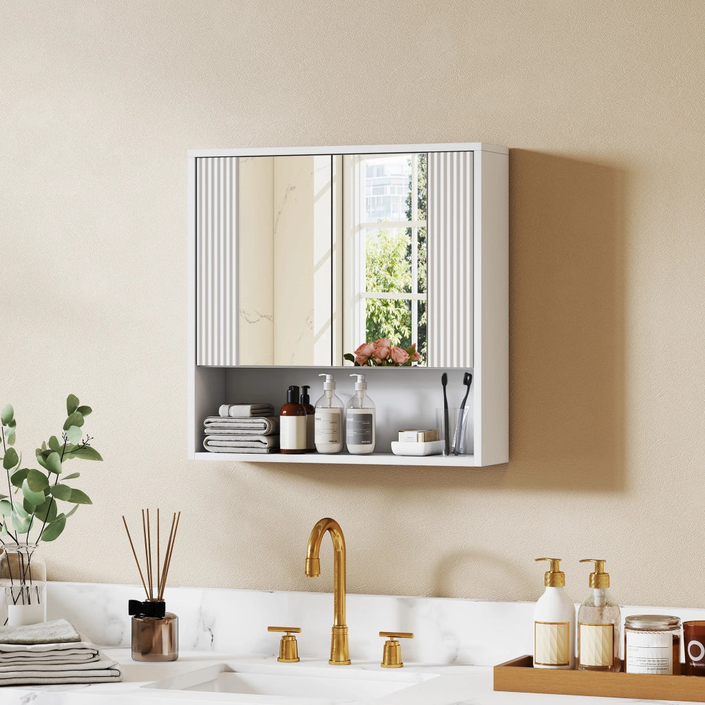 Armadietto da Bagno Parete 60x16x60 cm Mobiletto Ante Soft-Close e Ripiano Regolabile in MDF Bianco