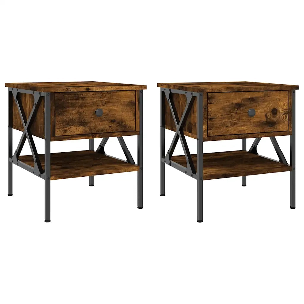 Comodini 2 pz-Set di 2 Tavolino da notte Rovere Fumo 40x42x45 cm in Legno Multistrato