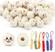 50 pezzi di perle di legno con faccia sorridente - 20 mm perle rotonde naturali per attività di fai da te e artigianato