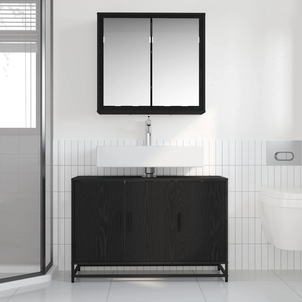 Set di mobili per il bagno 2 pcs Rovere Nero Legno multistrato