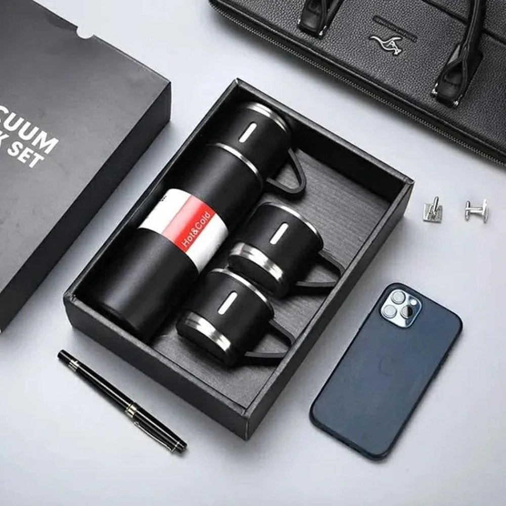 Trade Shop - Set Thermos In Acciaio Infrangibile A Doppia Parete Da 500 Ml Con 2 Tazze Termiche Regalo -