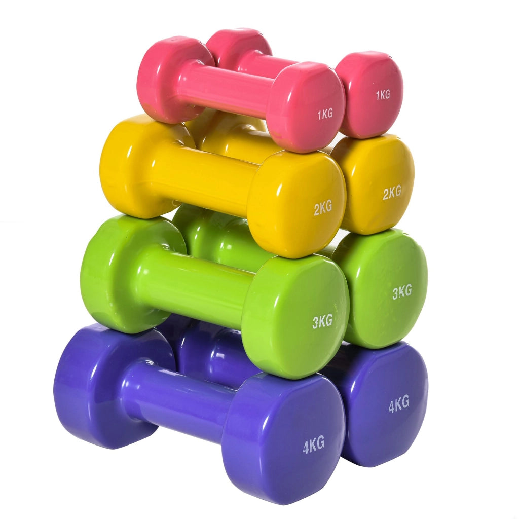 Set 4 Manubri Esagonali da 20 kg Totali in Acciaio e PU da 1 a 4kg. Multicolore