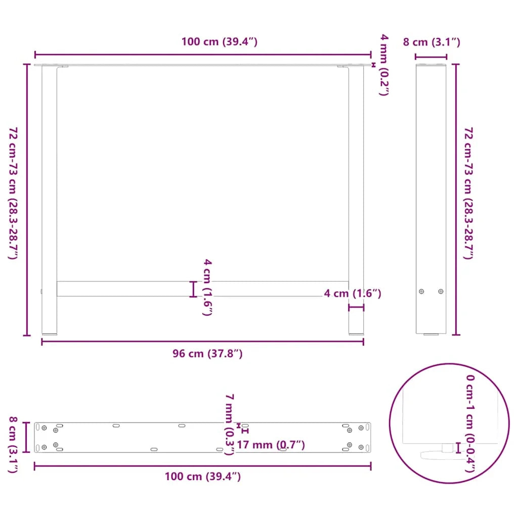 Set di 2 gambe regolabili per tavolo da pranzo dal design moderno 100 x 73 cm in acciaio bianco 02_0057561