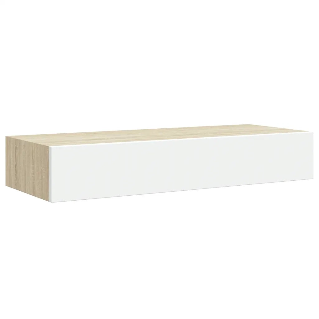 2 pz Scaffali a Muro | Mensola a parete con cassetti rovere e bianco 60x23,5x10 cm MDF